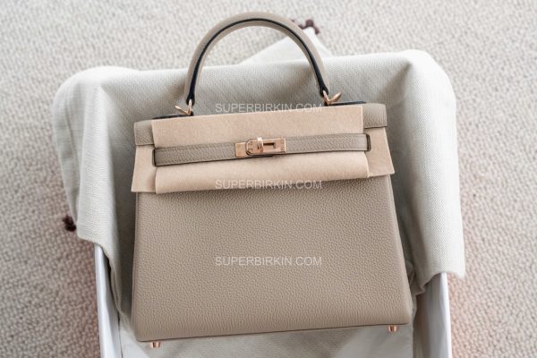 Hermes Kelly 25 togo 81 Gris Tourterelle & 5P Bubblegum Pink Rose gold hardware 斑鸠灰内拼樱花粉 玫瑰金扣