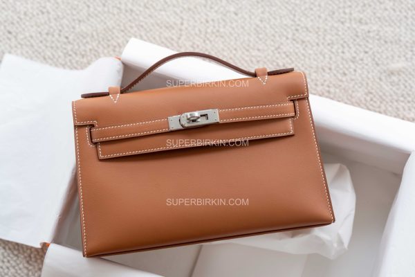 Mini Kelly Pochette CK37 swift 平纹 金棕色 银扣 PHW