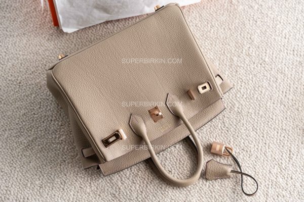 Hermes birkin 25 togo 81 Gris Tourterelle & 5P Bubblegum Pink Rose gold hardware 斑鸠灰内拼樱花粉 玫瑰金扣