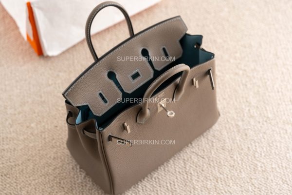 Hermes Birkin25 togo M8 Gris Asphalte & 3P Blue Atoll PHW 沥青灰拼马卡龙蓝 银扣