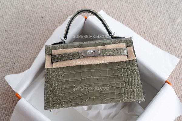 Hermes Mini Kelly 2 II Gris Tourterelle CK81 Shiny Alligator Crocodile PHW 斑鸠灰 亮面 银扣