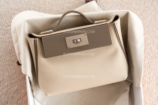 Hermes 2424 mini 10 Craie & M8 Gris Asphalt PHW 奶昔白拼沥青灰 银扣