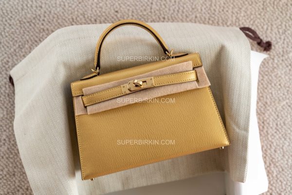 Hermès Mini Kelly 2II Dore Y9 Chèvre Chamkilight Metallic Permabrass Hardware 鎏金色 浅金扣