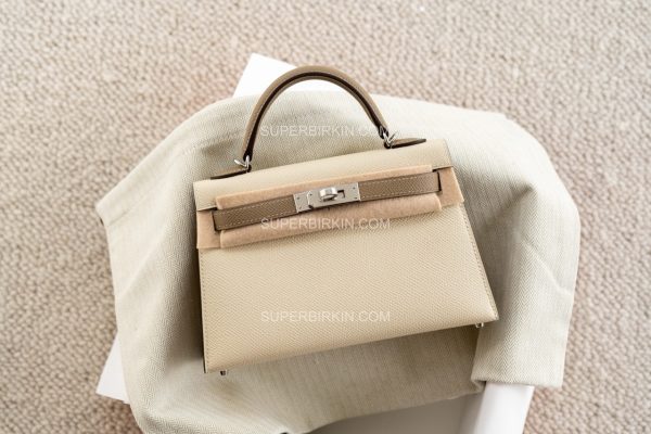 Hermès Mini Kelly 2II 10 Craie & M8 Gris Asphalt PHW 奶昔白拼沥青灰 银扣