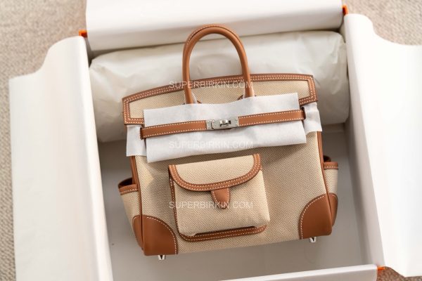 Hermes Birkin Cargo 25 Ecru-Beige Toile H and Gold Swift PHW