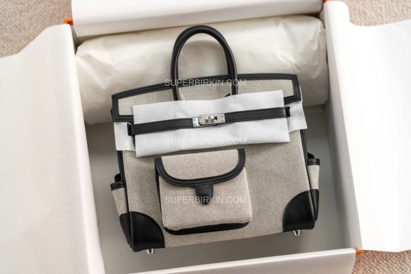 Hermes Birkin Cargo 25 Toile H/Veau Swift Ecru Noir/Noir PHW