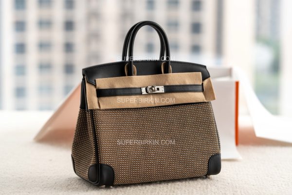 Hermes Birkin25 Toile Quadrille Noir PHW