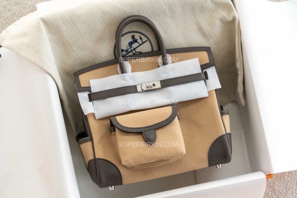 Hermes Cargo Birkin 25 Toile Swift 19 Mousse 4C Ecorce 慕斯灰拼树皮色