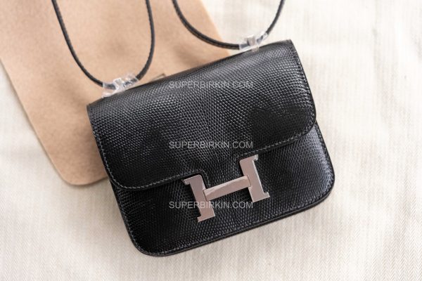 Hermes Black Shiny Niloticus Lizard Micro Constance 14 Palladium Hardware
