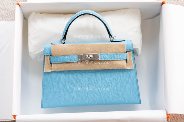 Hermes Epsom Sellier 20MINIKELLY II Bleu Celeste PHW 7N 糖果蓝