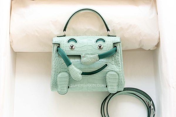 Hermes Kelly Dole Vert D’EAU/Vert Moyen matte croco alligator